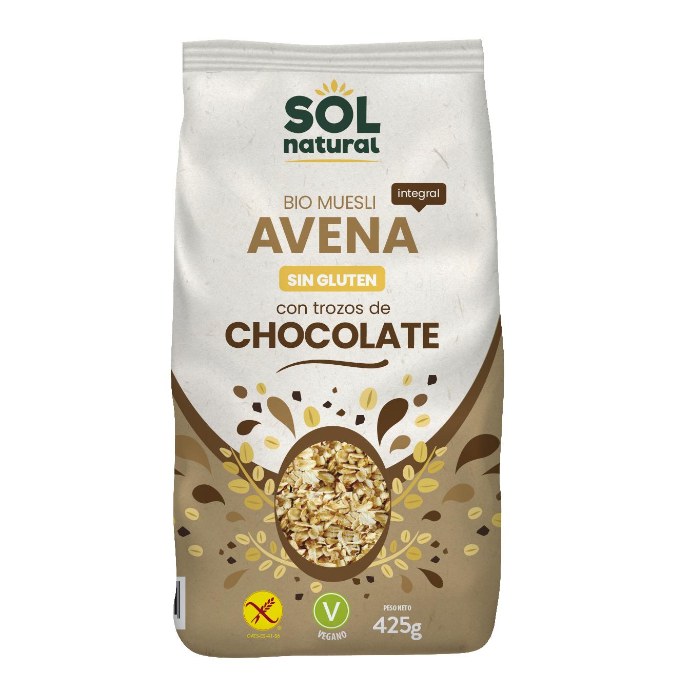Glutenfri havremüsli med ekologiska chokladbitar Sol Natural 425 g