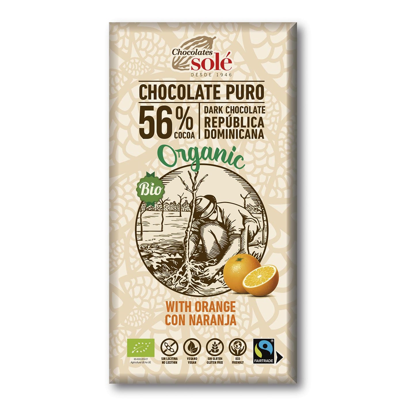 Zartbitterschokolade mit Orange 56 % Kakao ECO Chocolates Solé 100 g
