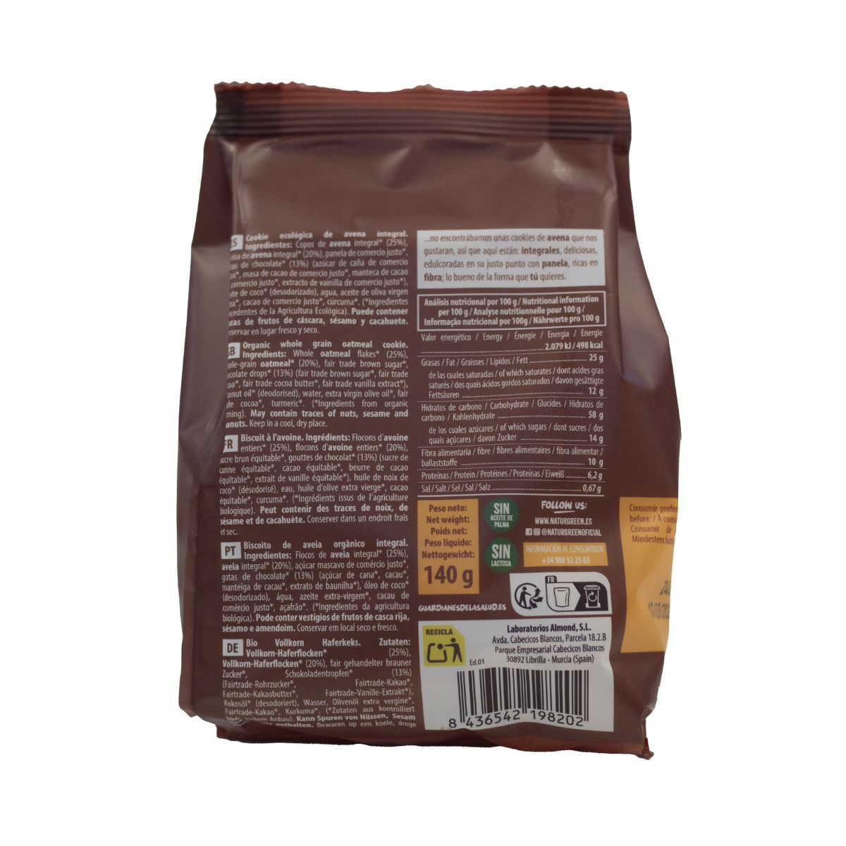 Organic Wholemeal Oat Cookies NaturGreen 140 g