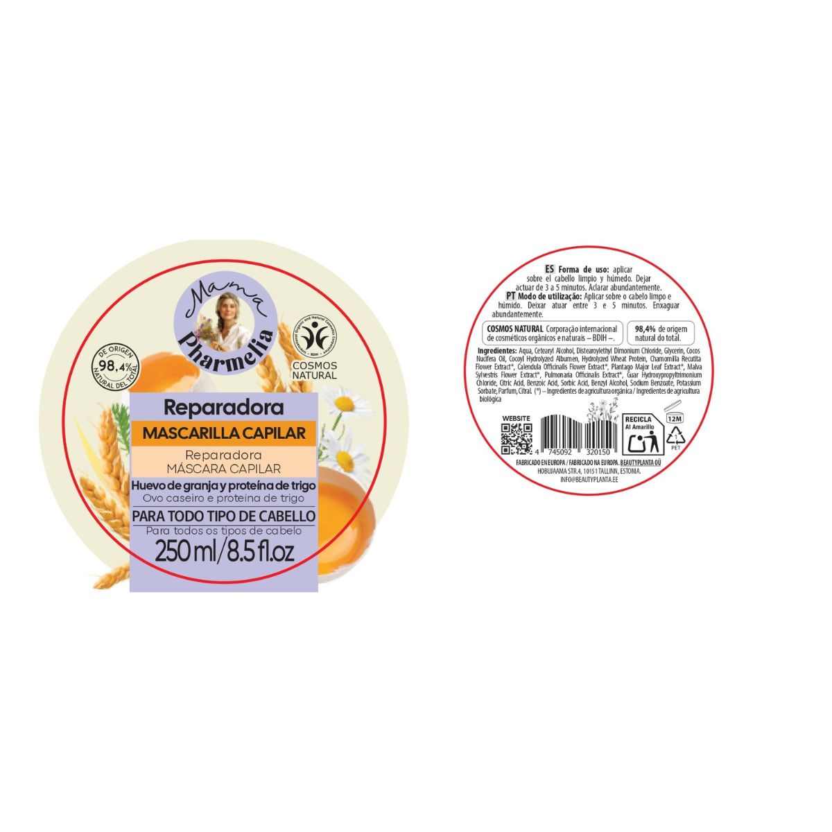 Herstellend haarmasker met boerderijeieren en tarweproteïne, Mama Pharmelia, 250 ml