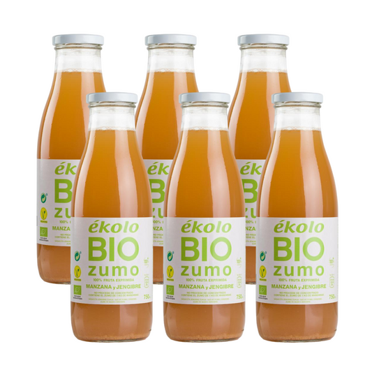 Pakket met 6x 100% biologisch geperste appel- en gembersap Ékolo 750 ml