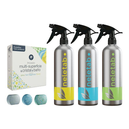 Kit de démarrage 3 flacons + 3 comprimés Neletab multi-surfaces, verre et salle de bain