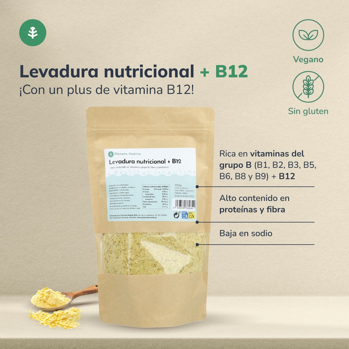 Levadura Nutricional + B12 Planeta Huerto 1 kg