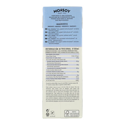 Lot de 6 boissons végétales Monsoy sans sucre à base d'amandes, 1 L