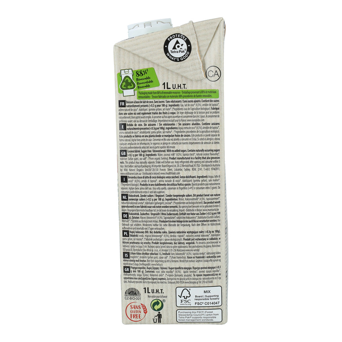 6er-Packung Classic Nature BIO Ecomil Kokosnuss-Gemüsegetränk 1 L