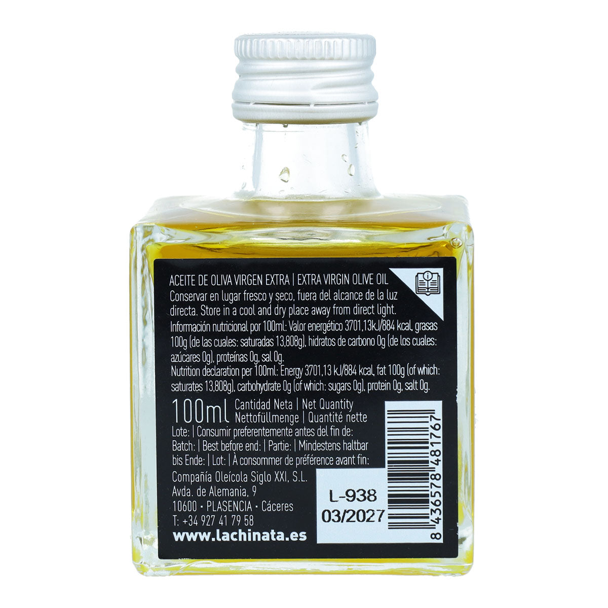 Natives Olivenöl extra, quadratische Flasche, 100 ml