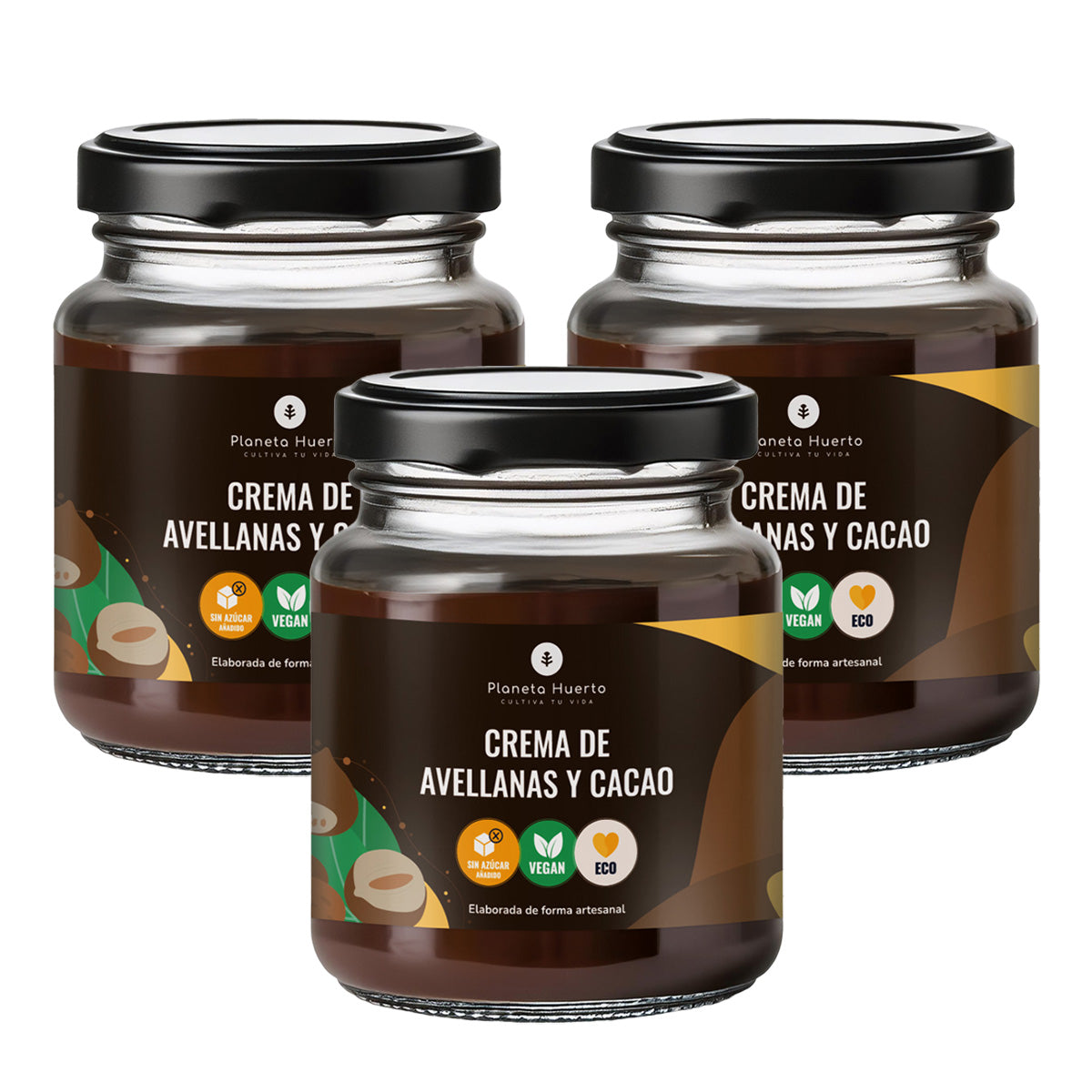 Lot de 3 pots de crème de noisettes et cacao sans sucres ajoutés ECO Planeta Huerto 230 g