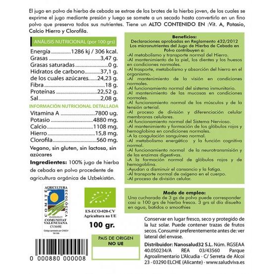Barleygrass-poeder ECO 100 g, Salud Viva