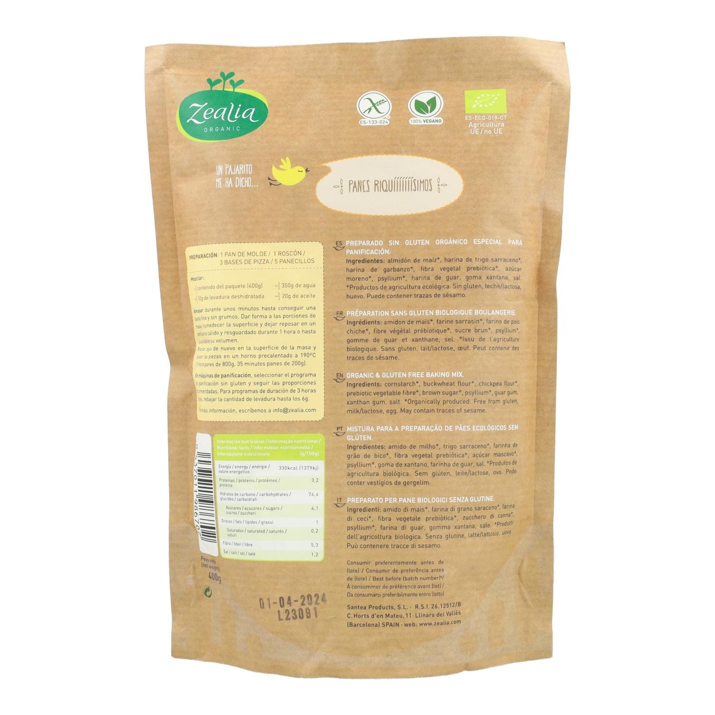 Zealia Bio-Glutenfreie Brotmehlmischung 500 g