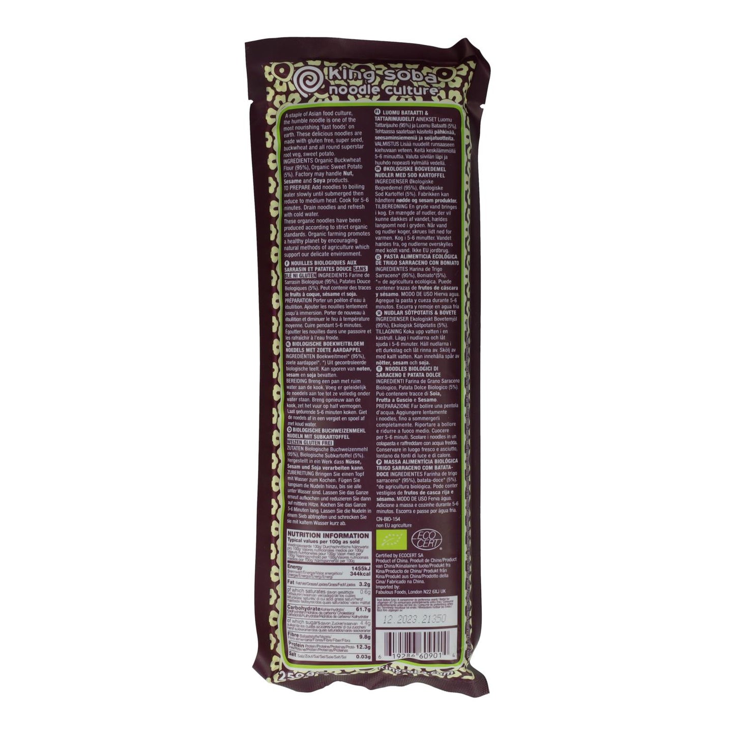 Noedels van boekweit en zoete aardappel King Soba 250 g