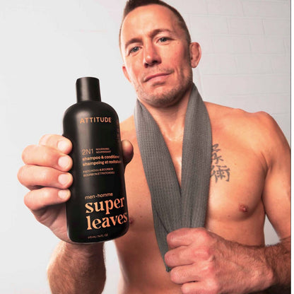Super leaves Shampooing et après-shampooing 2 en 1 - Patchouli et bourbon, Attitude, 415 ml