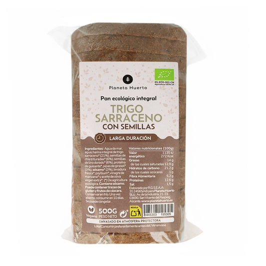 Pane integrale proteico di grano saraceno con semi ECO Planeta Huerto 500 g