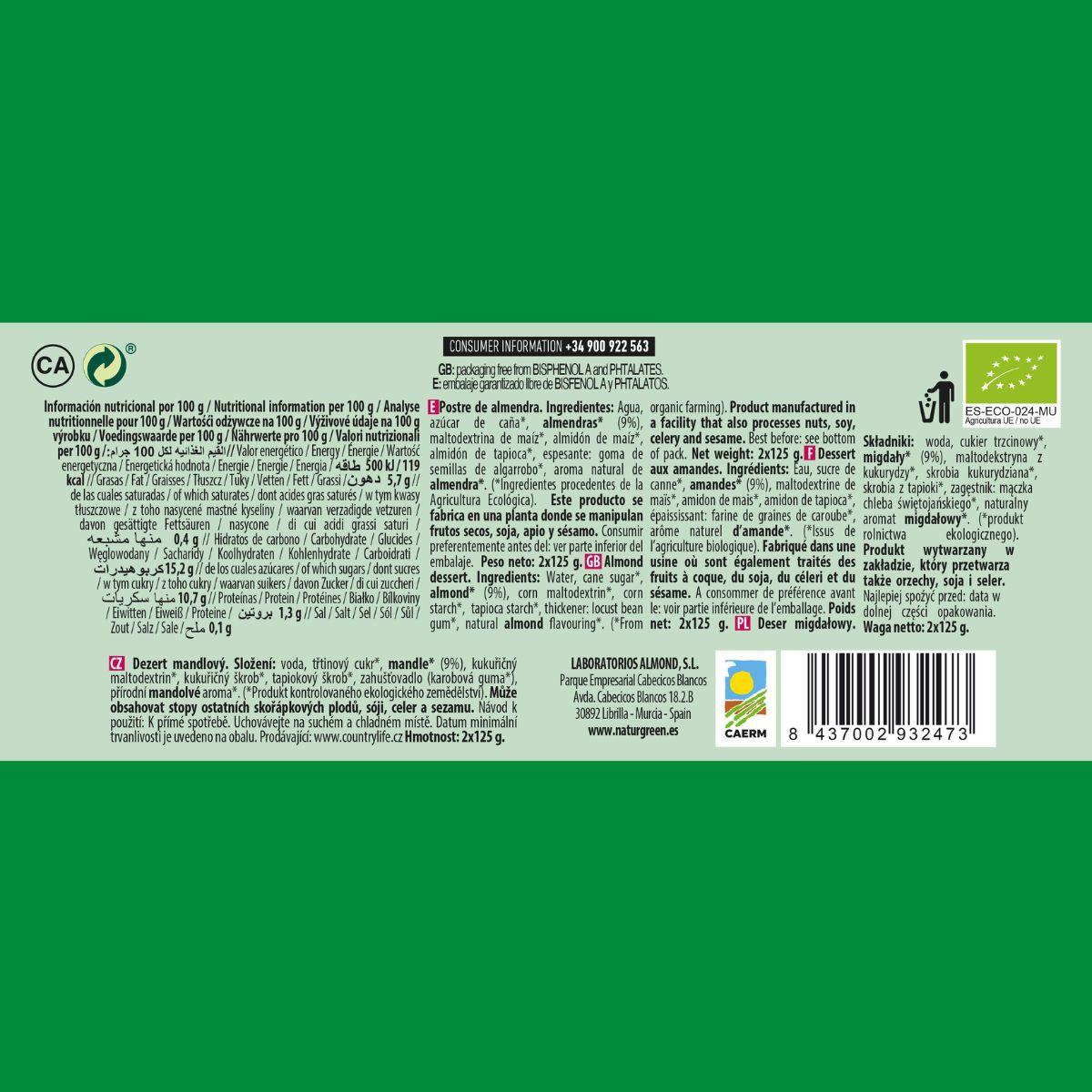 NaturGreen Vanille-Mandel-Dessert, 2 x 125 g