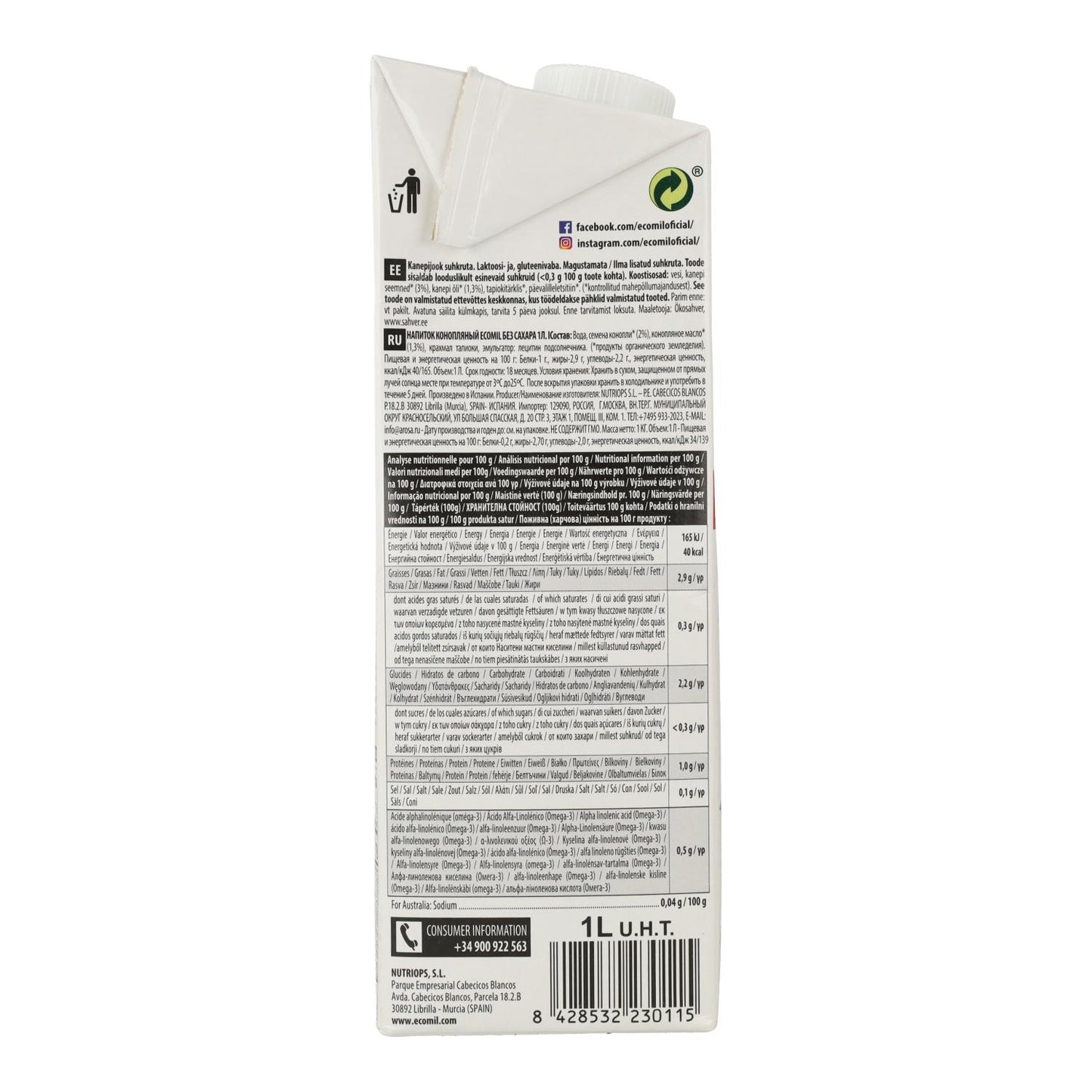 Ecomil Bio-Hanfgetränk, ungesüßt, 1 Liter