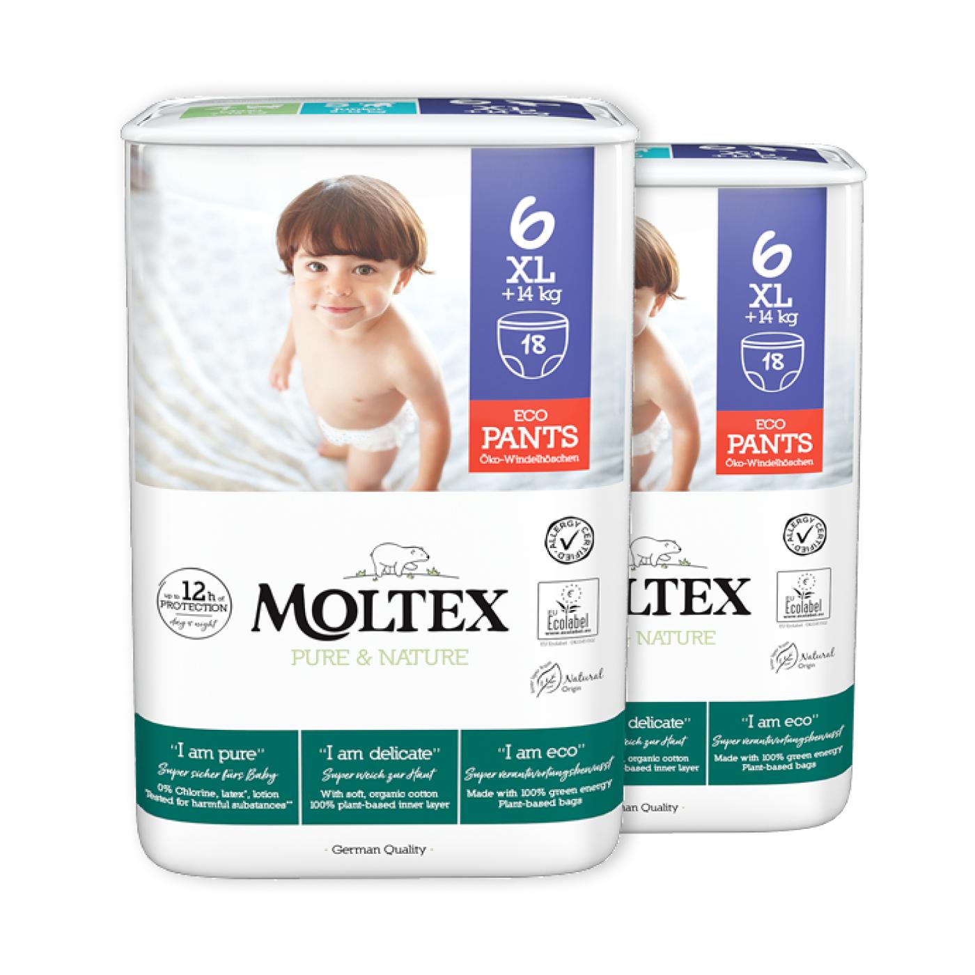 PROMO SPÉCIALE Couches Moltex Pure & Nature T6 (+14 kg), 36 unités