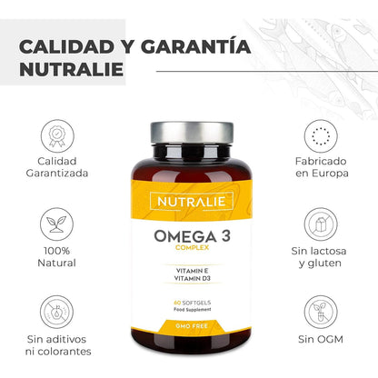 Complexe oméga 3 2000 mg + vitamine E et D3 DHA EPA Nutralie 60 gélules