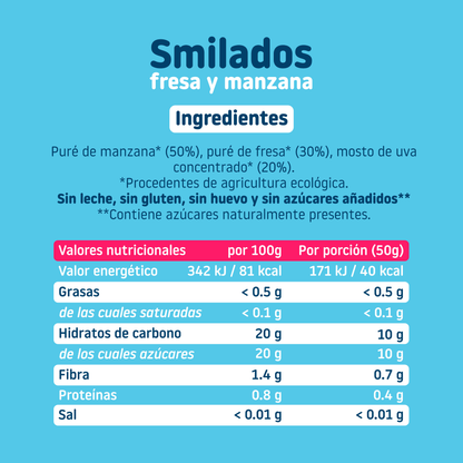 Pack of 2x Smilado Strawberry and Apple ECO ice cream for children 100% fruit SMILEAT 250 g/unit