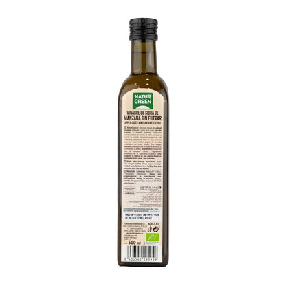 Lot de 6 bouteilles de vinaigre de cidre de pomme bio non filtré NaturGreen 500 ml