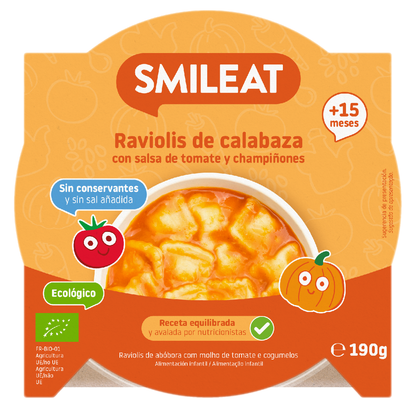Petite assiette de raviolis à la courge et sauce tomate ECO (à partir de 15 mois) Smileat 190 g