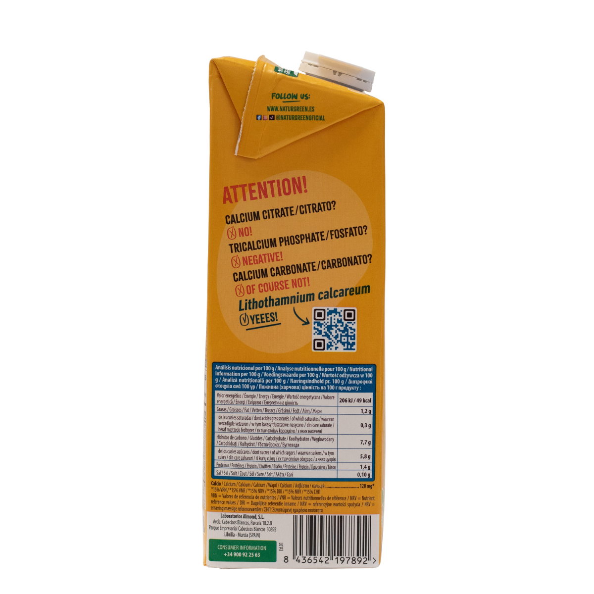 Pack of 6 Naturgreen Oat Drink with Calcium, no added sugar, 1 litre