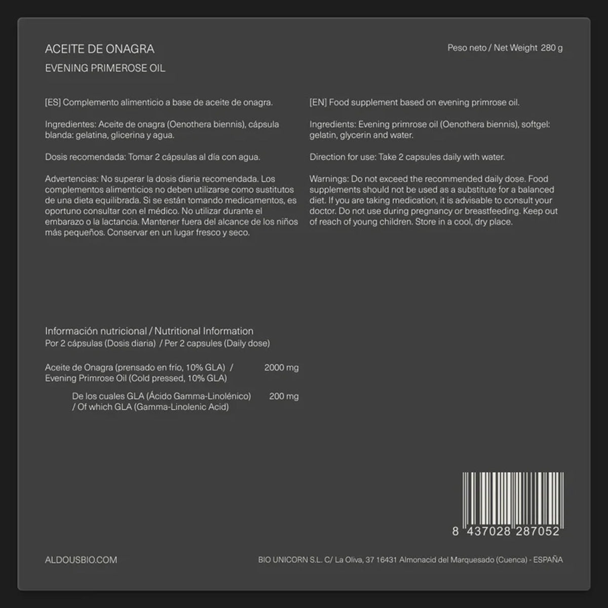 Olio di enotera in capsule 2000 mg Aldous Bio 200 capsule molli