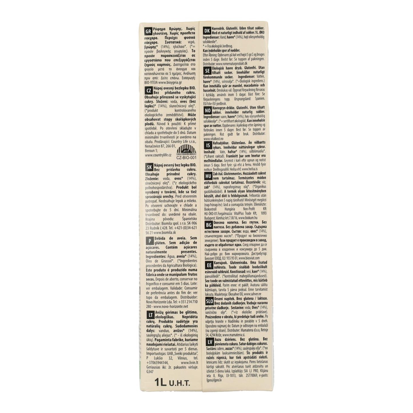 Pakket 6 stuks Biologische glutenvrije haverdrank Ecomil 1 L