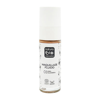Fond de teint fluide 03 Miel Alcarria, fini impeccable, à la rose musquée et au beurre de karité,  NaturaBio Cosmetics, 30 ml
