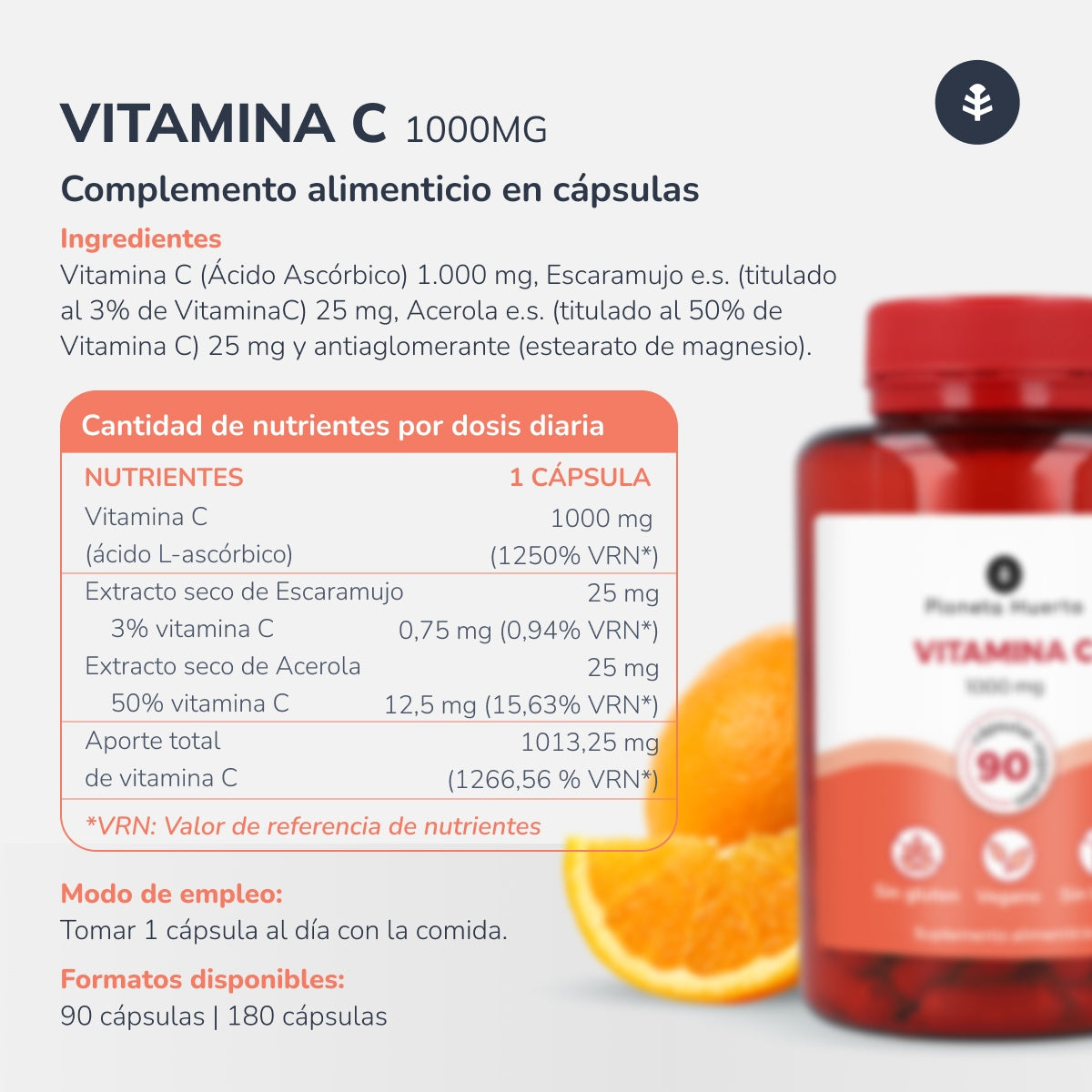 Pack 3xVitamin C 1000 mg Planeta Huerto 180 vegetarische Kapseln