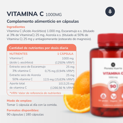Pack 3xVitamin C 1000 mg Planeta Huerto 180 vegetarische Kapseln