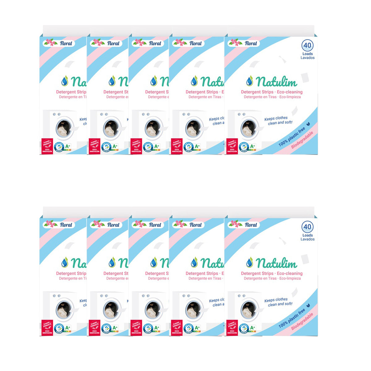 Packung mit 10 Eco Floral Waschstreifen, Natulim, für 40 Wäschen