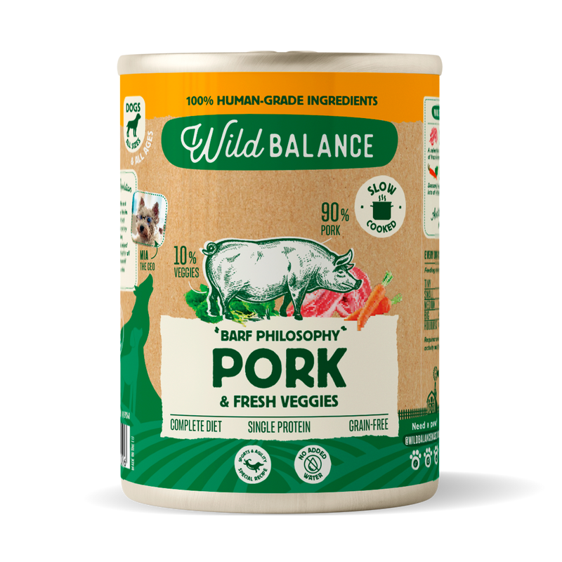 BARF-Dose mit Schweinefleisch und Gemüse für Hunde Wild Balance 400 g
