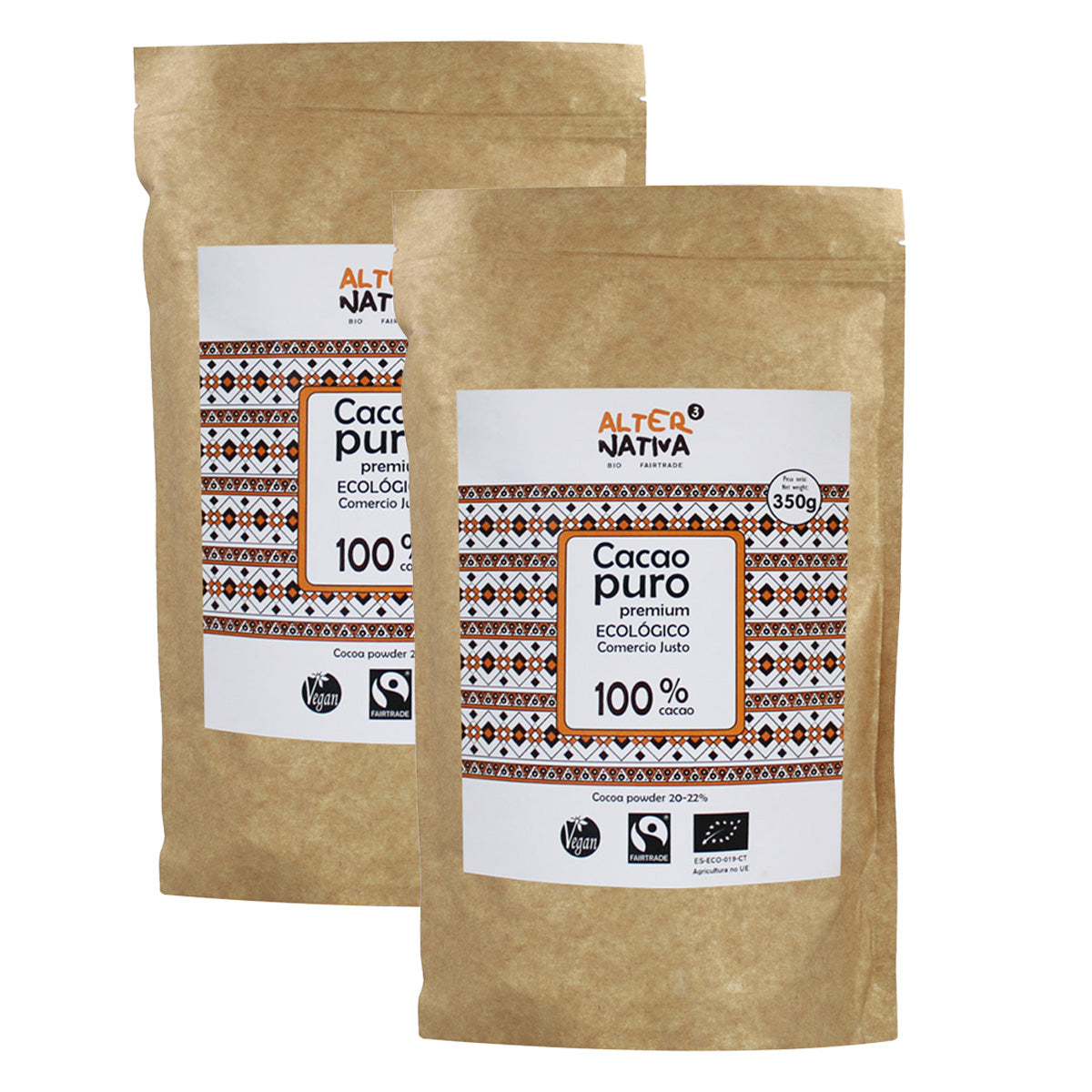 Confezione da 2 cacao puro premium biologico Alternativa 350 g