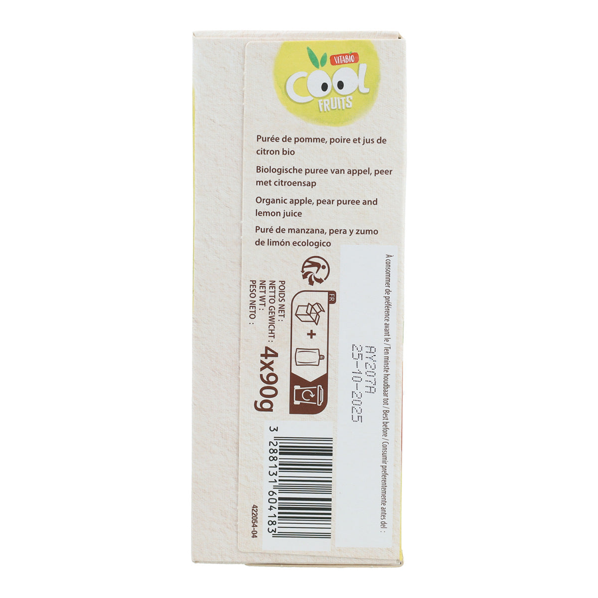 4er-Pack Apfel- und Birnen-Beutel Cool Fruits Vitabio 90 g