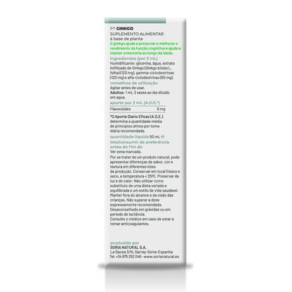 Pakket van 3 Ginkgo Biloba-extract Soria Natural, 50 ml