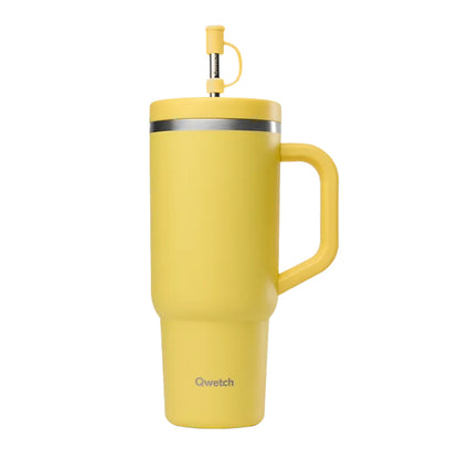 Travel Cup with handle and straw, matt apricot, Qwetch, 900 ml