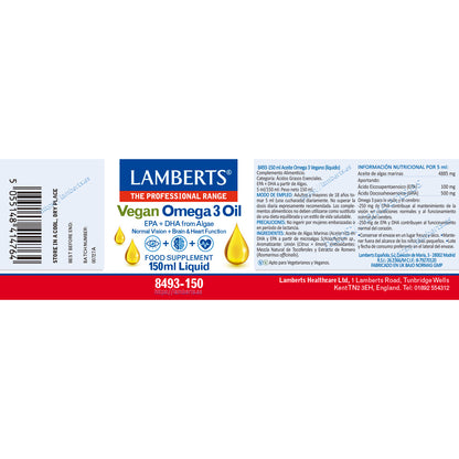 Omega 3 vegano liquido, Lamberts, 150 ml