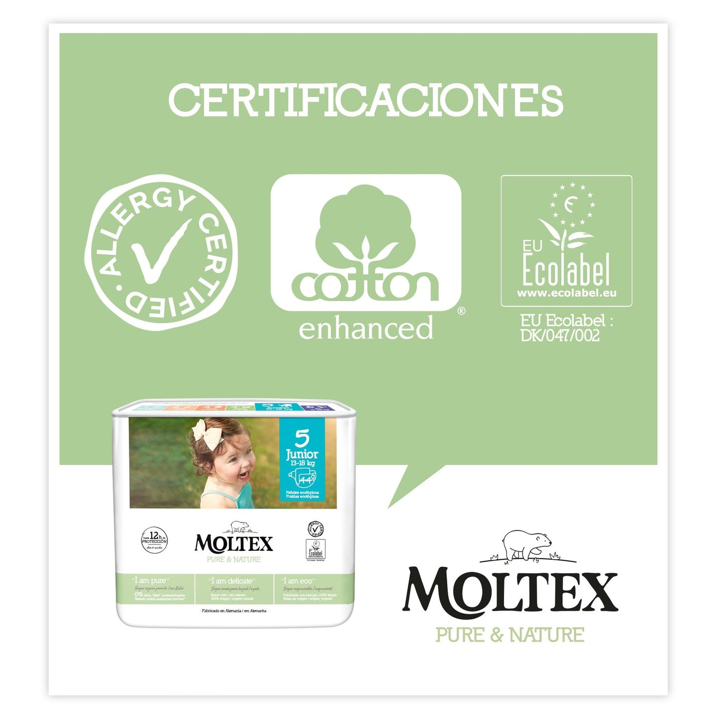 Couches Moltex Pure & Nature T5 (13-18 kg), 44 unités