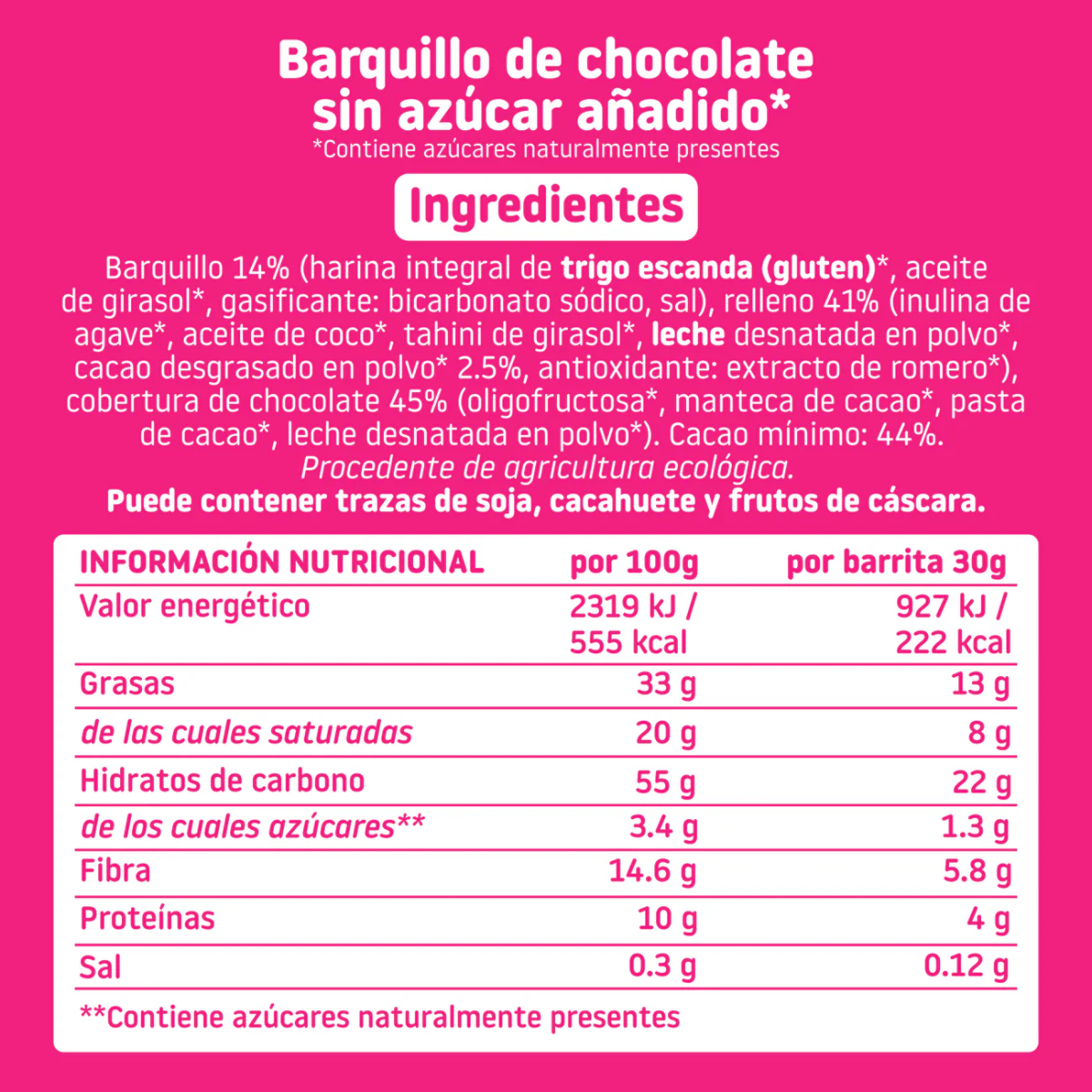 Confezione da 16 barrette ricoperte di cioccolato ECO Smileat 40 g
