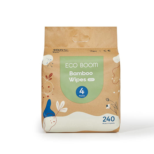 Confezione da 4 salviette biodegradabili in bambù Ecoboom 60 pezzi