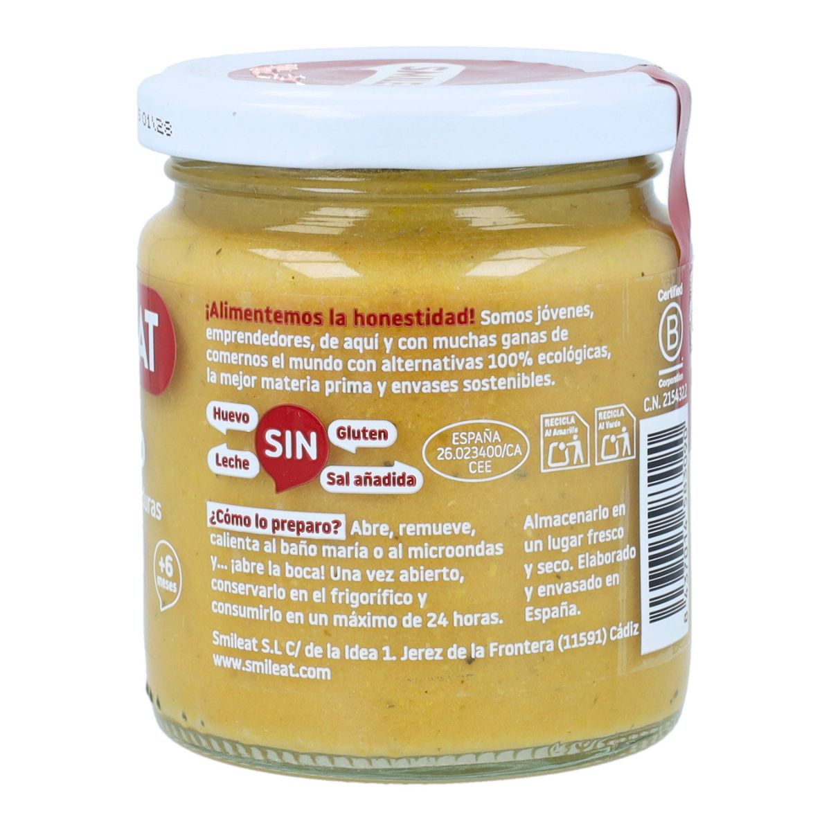 Bio-Glas mit Rindfleisch und Gemüse +6 Monate Smileat 230 g
