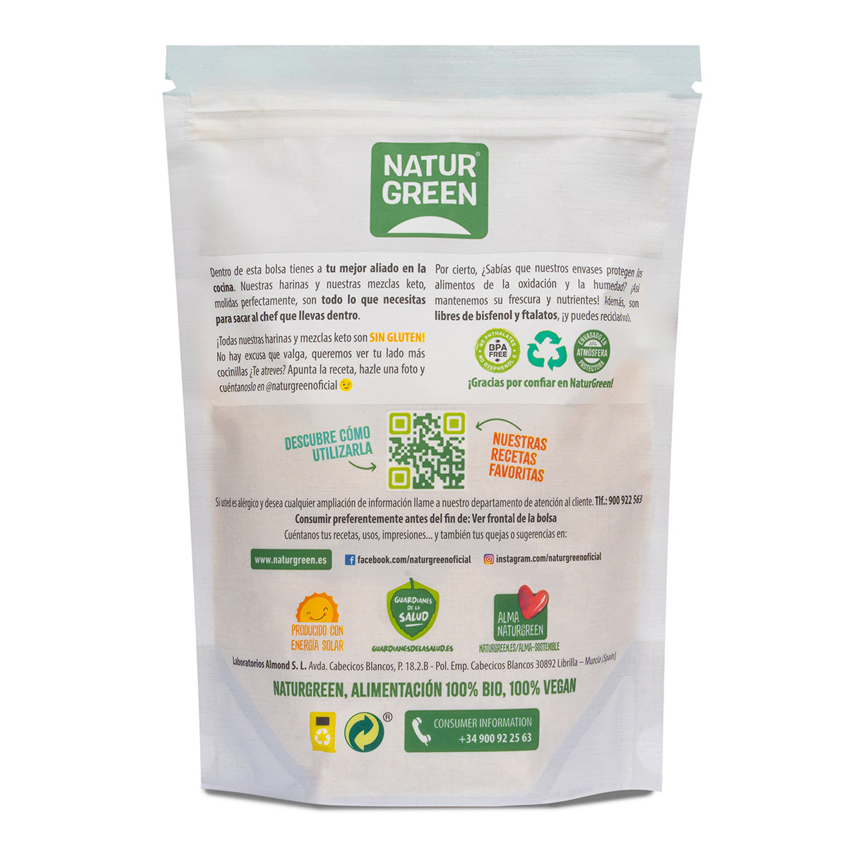 Glutenfri ekologisk mandelmjöl NaturGreen 300 g