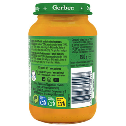 Vasetto di purea biologica per bambini con carota, pomodoro e tacchino Gerber 190 g