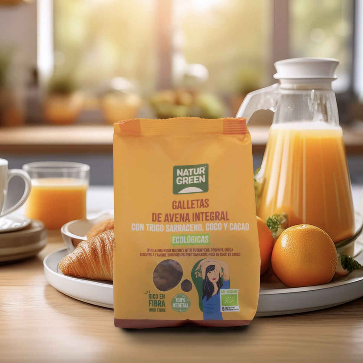 Pełnoziarniste ciastka owsiane z kaszą gryczaną, kokosem i kakao Bio NaturGreen 140 g