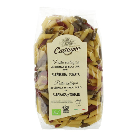 Driekleurige macaroni met tomaat en basilicum ECO Castagno 500 g