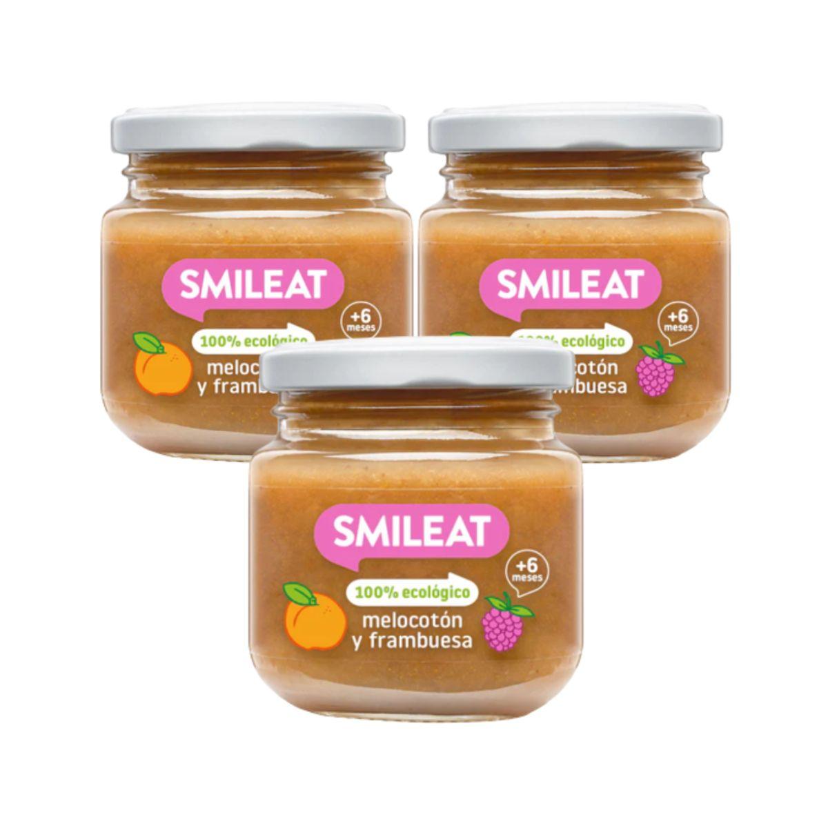 PROMOCJA 3x słoiczek ekologicznych malin i brzoskwiń Smileat, 130 g