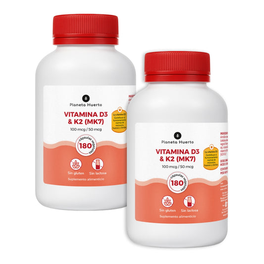 Pack 2xVitamine D3 & K2 Mk7 Planeta Huerto 180 Capsules