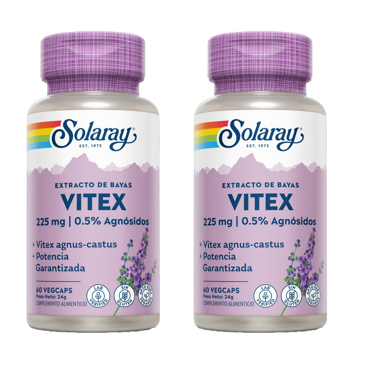 Pack 2x Vitex (Gattilier) Solaray 60 VegCaps - Sans gluten. Convient aux végétaliens.
