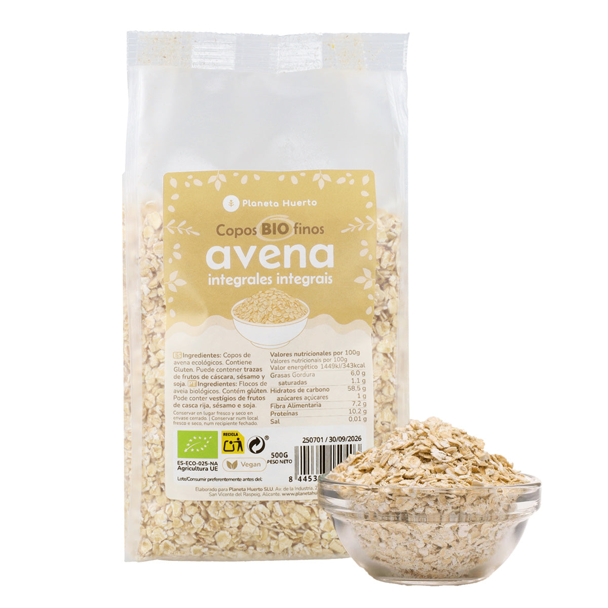 Packung 2x ECO Planeta Huerto 500 g feine Vollkornhaferflocken