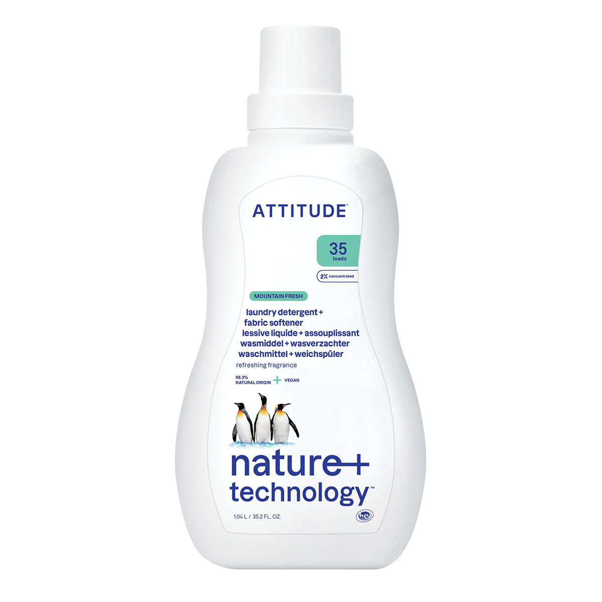 2-in-1 Waschmittel und Weichspüler Natur + Technologie Mountain Essence, Attitude, 35 Wäschen