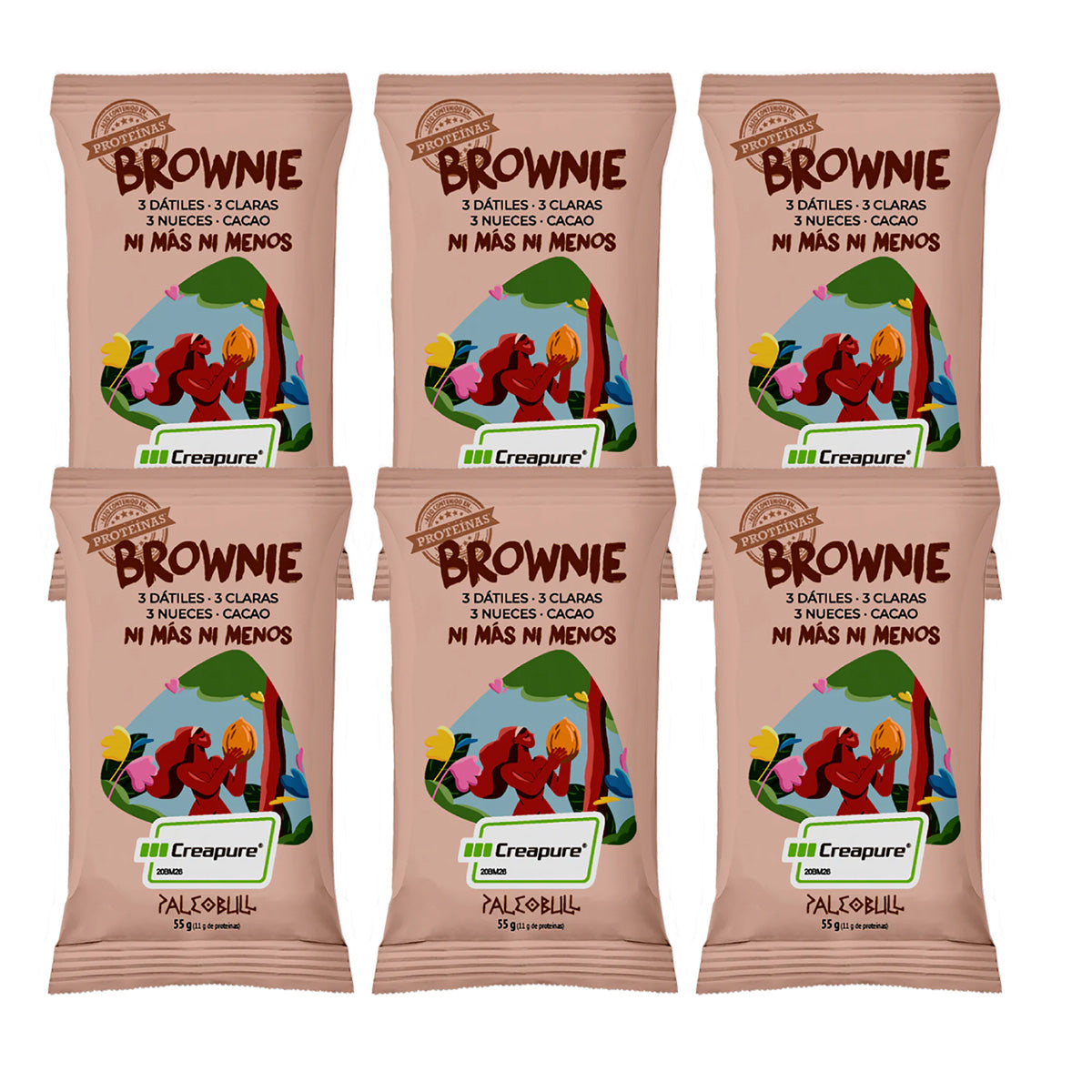 Pack of 6 Paleobull brownie bars, 55 g